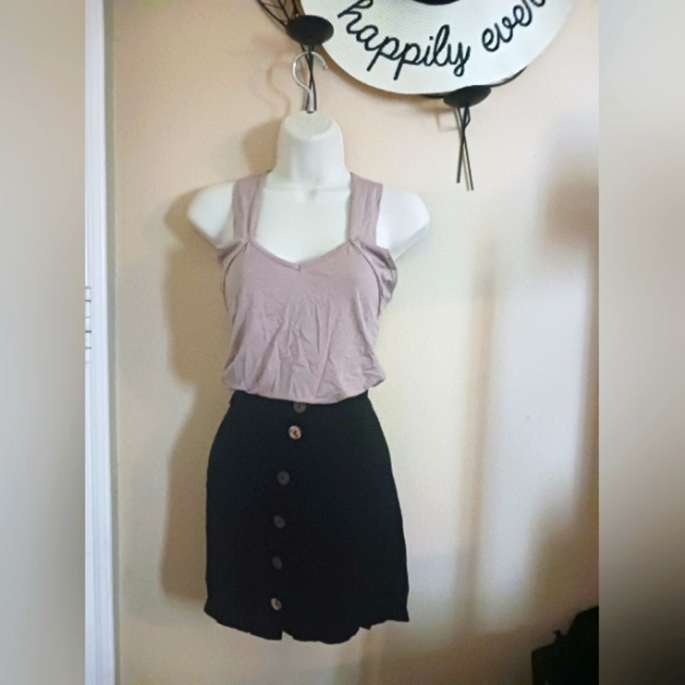 Forever 21 black button up skirt linen